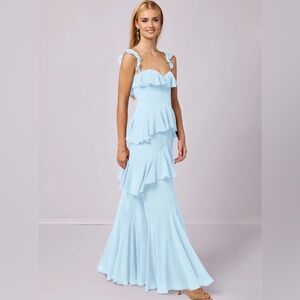 AZAZIE Elegant Light Blue Ruffle Dress